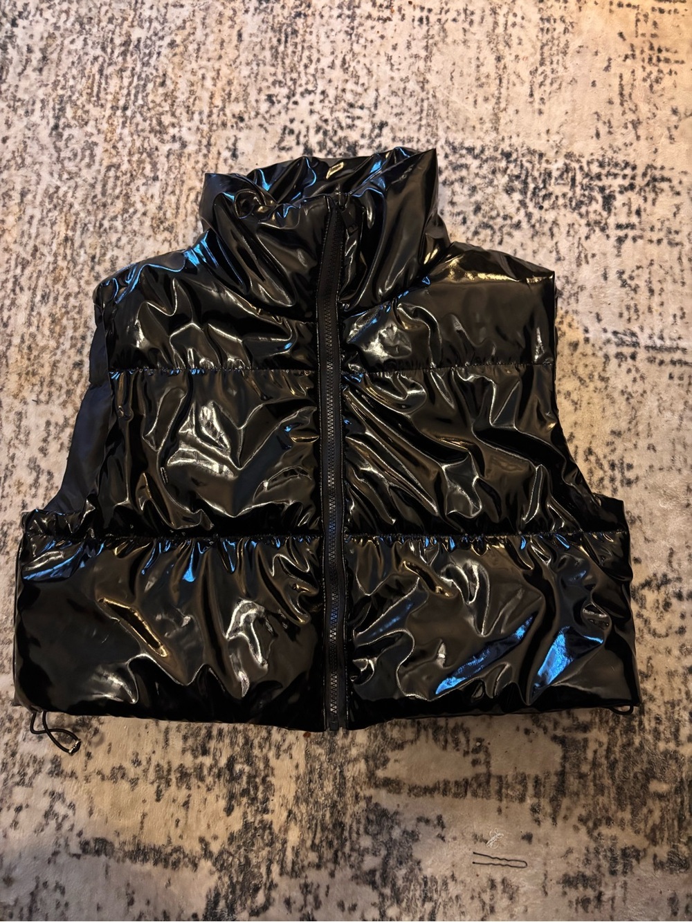 Shiny Black Puffer Vest - Zip Front
